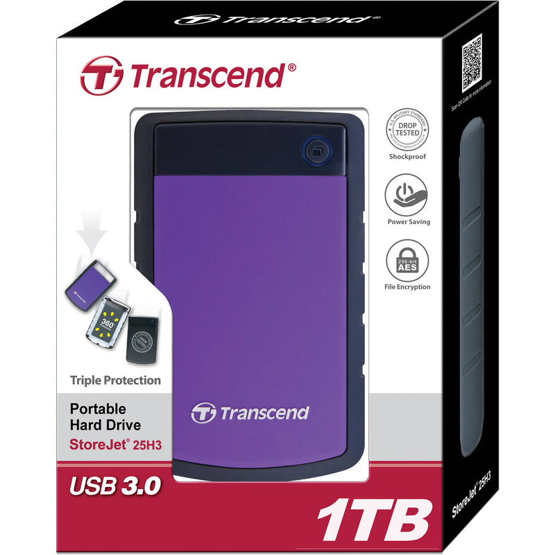 Transcend 1TB StoreJet 25H3P Anti-Shock External Hard Drive (Purple)