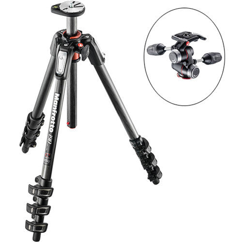 Manfrotto MT190CXPRO4 Carbon Fiber Tripod with MHXPRO-3W 3-Way Pan/Tilt Head Kit