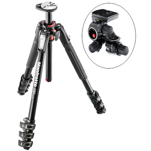 Manfrotto MT190XPRO4 Aluminum Tripod with 410 Junior Geared Head Kit