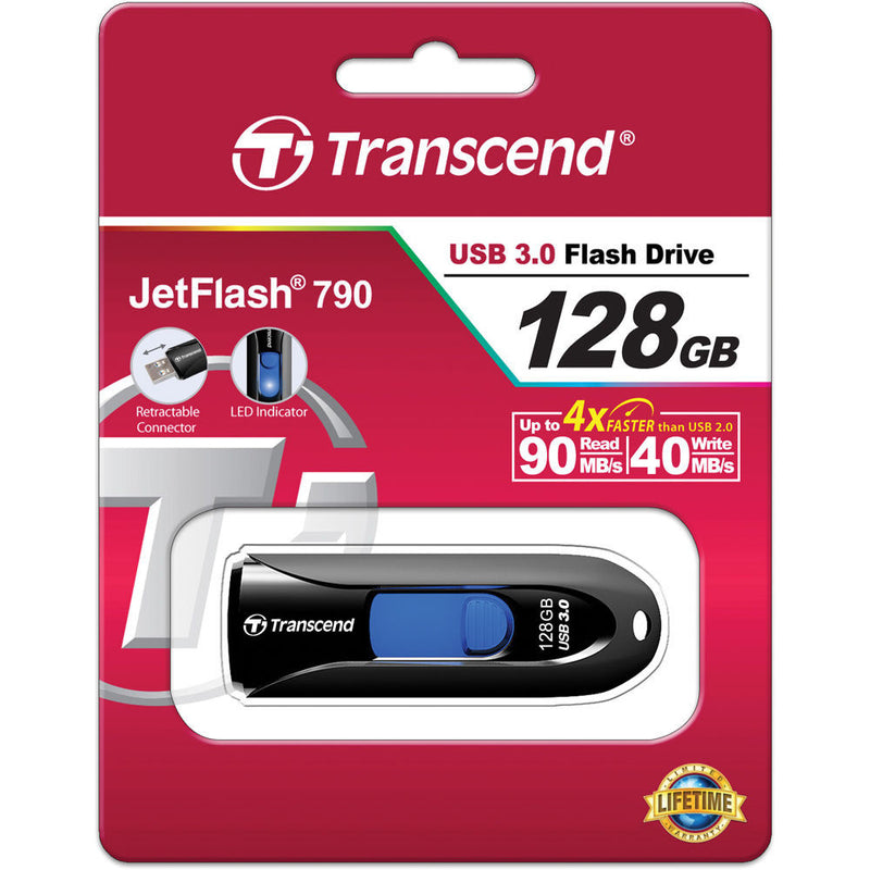 Transcend 128GB JetFlash 790 USB 3.0 Flash Drive (Black)