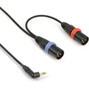 Remote Audio Unbalanced Stereo Breakout Cable 3.5mm Right Angle TRS Plug to 2 XLR3M (18")