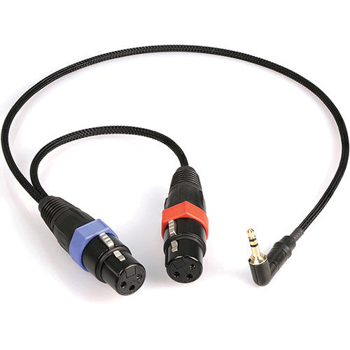 Remote Audio Unbalanced Stereo Breakout Cable, 2 XLR3F to 3.5mm Right Angle TRS Jack (18")