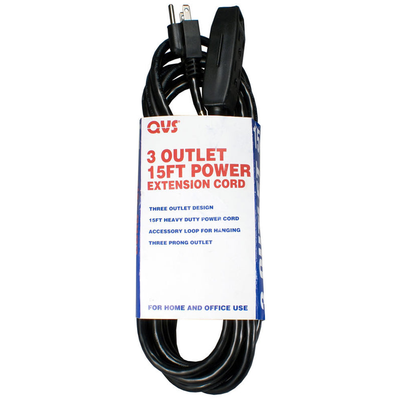 QVS 3-Outlet 3-Prong Power Extension Cord (25', Black)