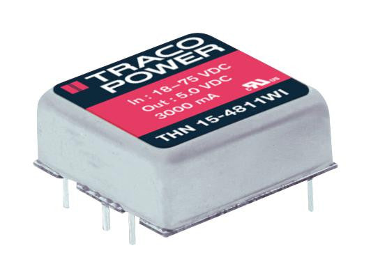 TRACOPOWER THN 15-2411WI Isolated Board Mount DC/DC Converter, Compact, 1 Output, 15 W, 5 V, 3 A