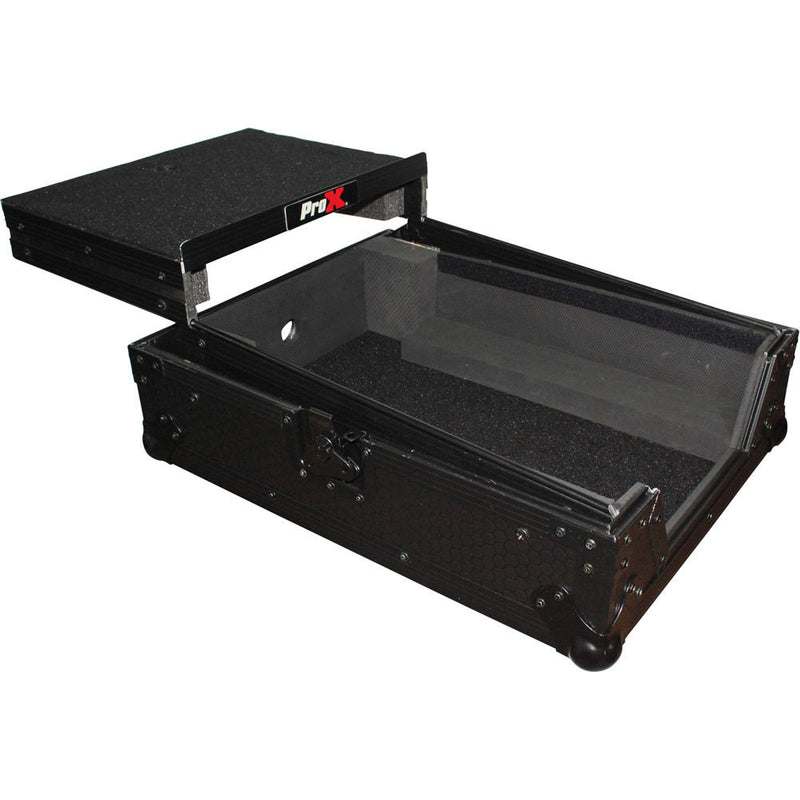 ProX Mixer Case for Large Format 12" DJ Mixers with Laptop Shelf (Black on Black)