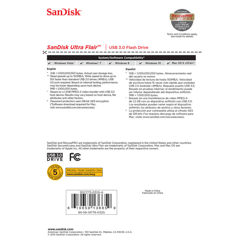 SanDisk 32GB Ultra Flair USB 3.0 Flash Drive (3-Pack)