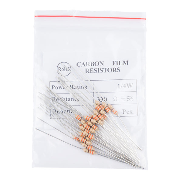SparkFun Resistor 330 Ohm 1/4 Watt PTH - 20 pack (Thick Leads)