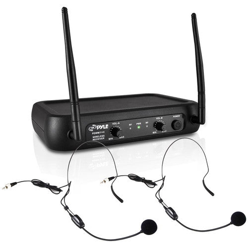 Pyle Pro PDWM2145 2-Person VHF Wireless Microphone System with 2 Lav & 2 Headset Mics (174 to 216 MHz)