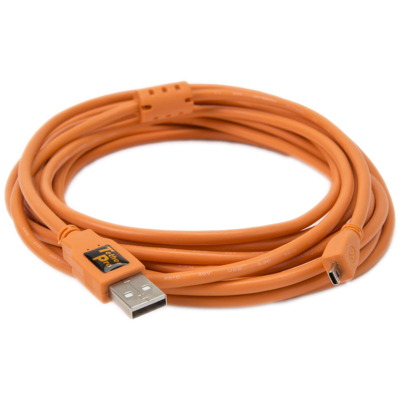 Tether Tools TetherPro USB 2.0 Type-A Male to Mini-B Male Cable (15', Orange)