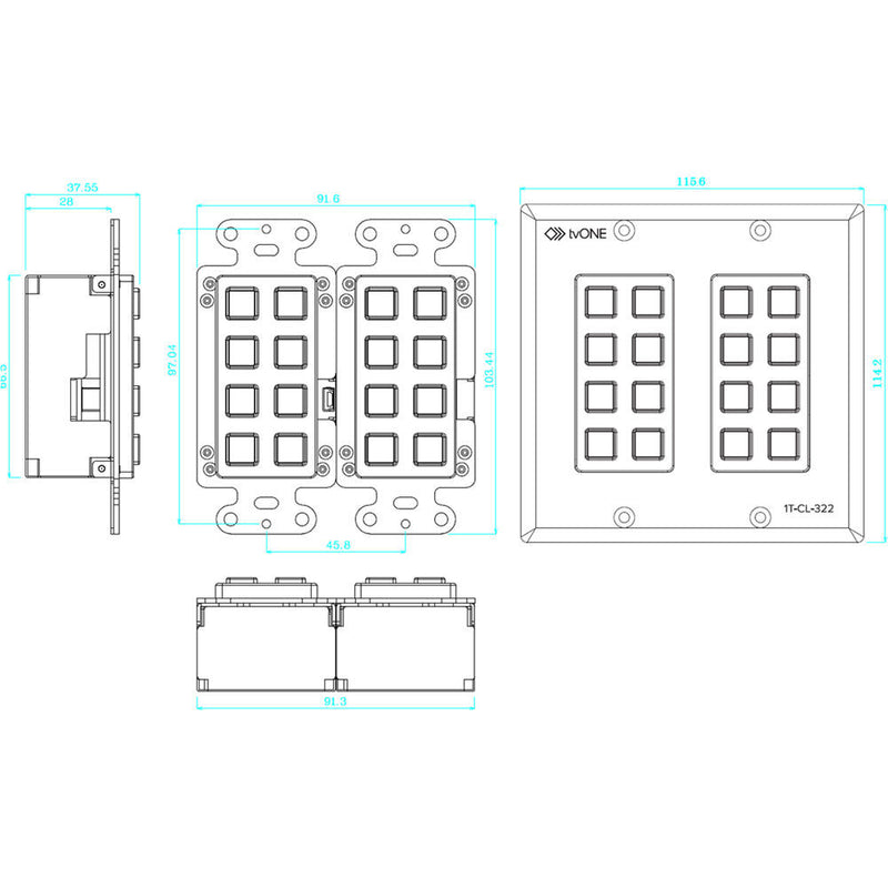 TV One North American 2-Gang Wall Plate Control Panel