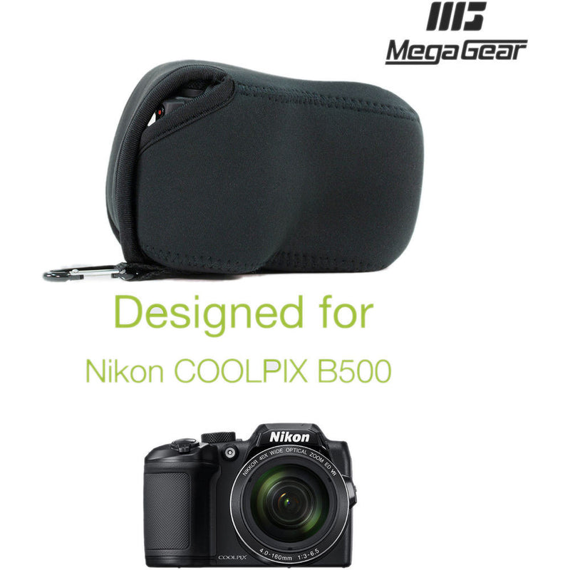 MegaGear Ultra-light Neoprene Camera Case with Carabiner for Nikon COOLPIX B500 Camera (Black)