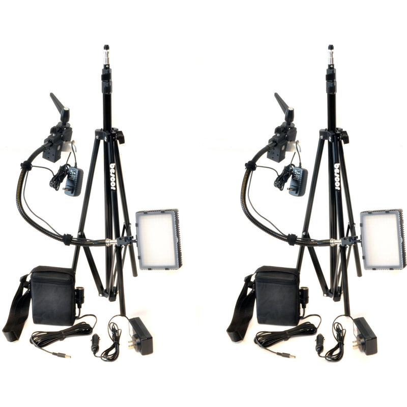 Bescor Grip-182KB Gripper Gooseneck Bi-Color 2-Light Kit with Batteries and Light Stands