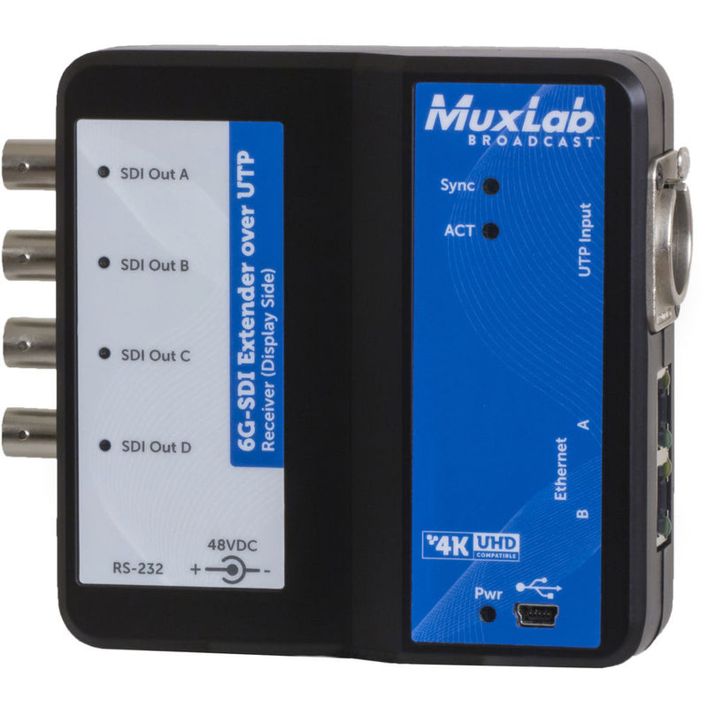 MuxLab 6G-SDI Extender over UTP Cat5e/6 with Ethernet (330')