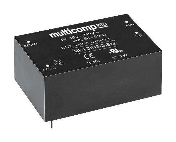 Multicomp PRO MP-LDE15-20B09 AC/DC PCB Mount Power Supply (PSU) 100 to 370VDC ITE 1 Output 15 W 9 V 1.66 A