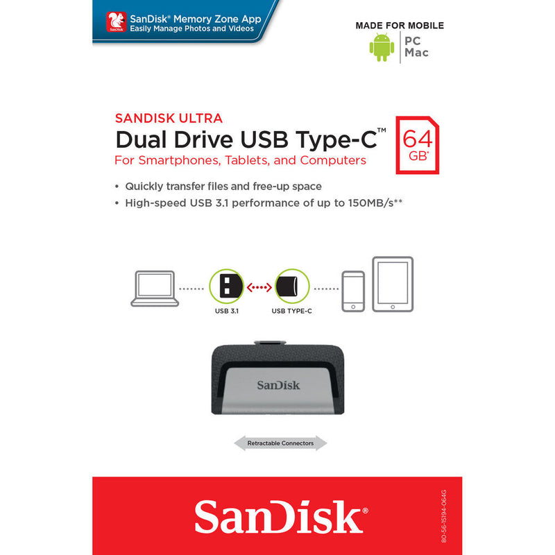 SanDisk 64GB Ultra Dual Drive USB Type-C Flash Drive