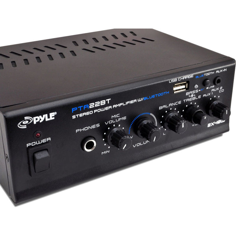 Pyle Pro Mini 2x40W Stereo Power Amplifier with Bluetooth and USB Charging for Mobile Phones