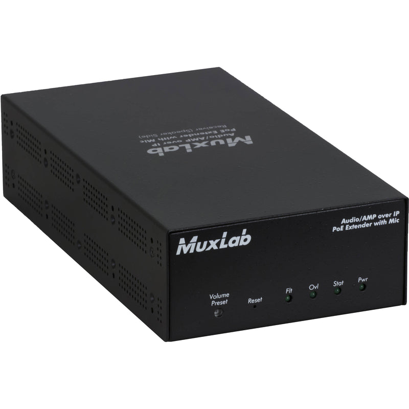 MuxLab Audio over IP Extender Kit with 2-Ch 50W Amp & Mic Input (UK Plug)