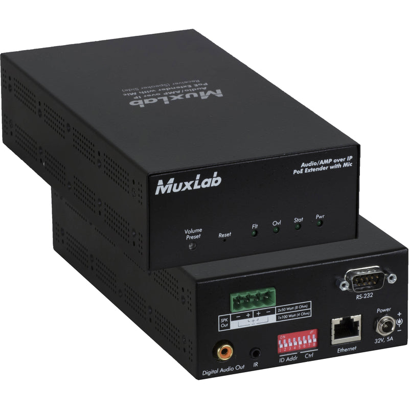 MuxLab Audio over IP Extender Receiver with 2-Ch 50W Amplifier (UK Plug)