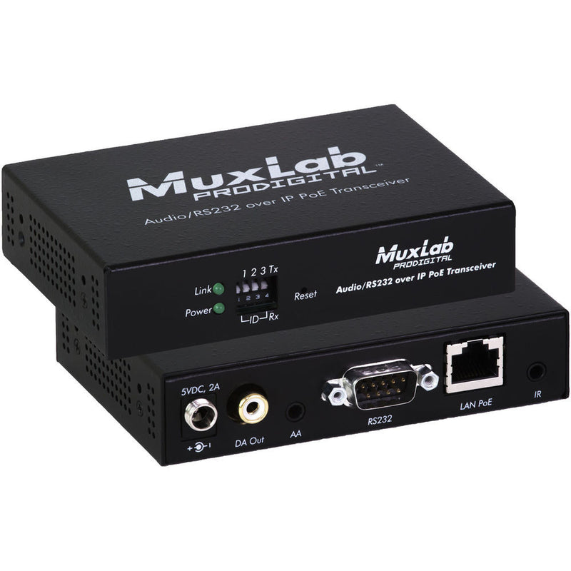 MuxLab Audio over IP Extender Kit with 2-Ch 50W Amp & Mic Input (EU Plug)