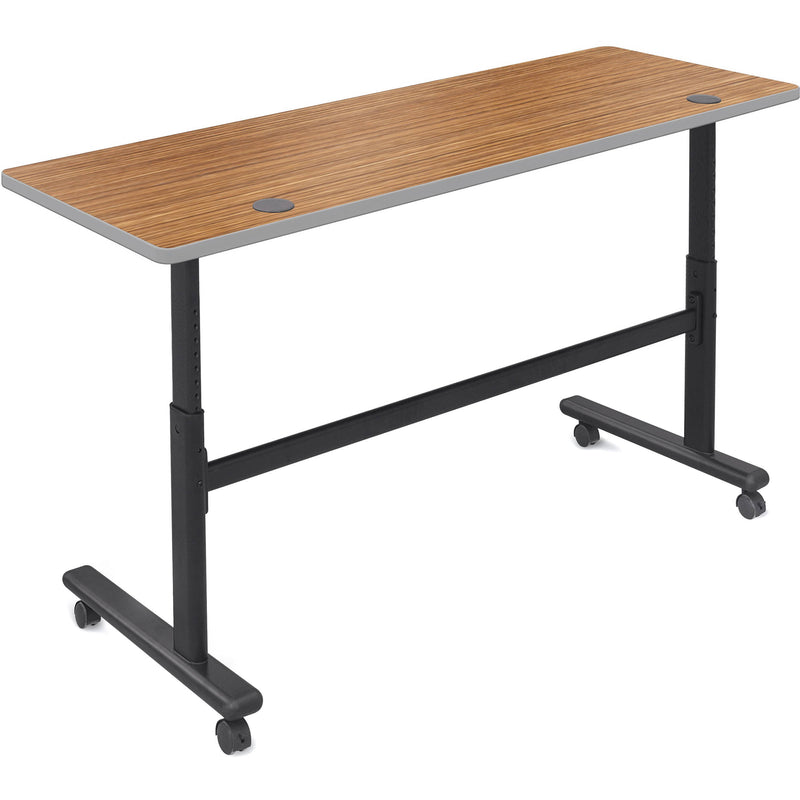 Balt Height Adjustable Sit and Stand Flipper Table (60" Long, Nepal Teak Laminate, Platinum Edge)