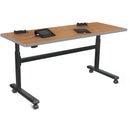 Balt Height Adjustable Sit and Stand Flipper Table (60" Long, Nepal Teak Laminate, Platinum Edge)