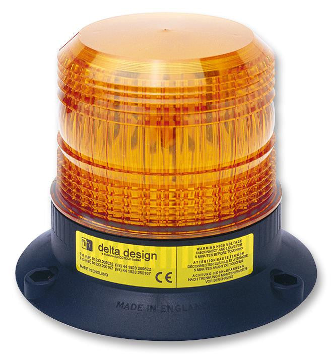 DELTA DESIGN 46904002 Beacon, Xenon, Orange, Flashing, 2W, 100VDC, IP65, 148mm Dia., 120mm Height