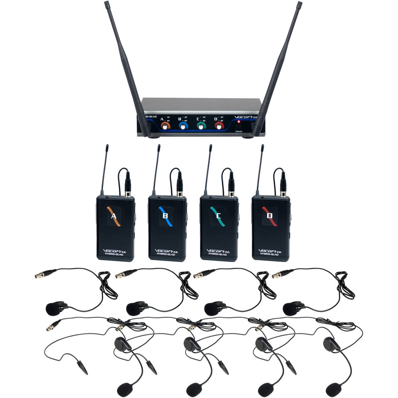 VocoPro Quad B2 UHF Hybrid Wireless Headset & Lapel Microphone System