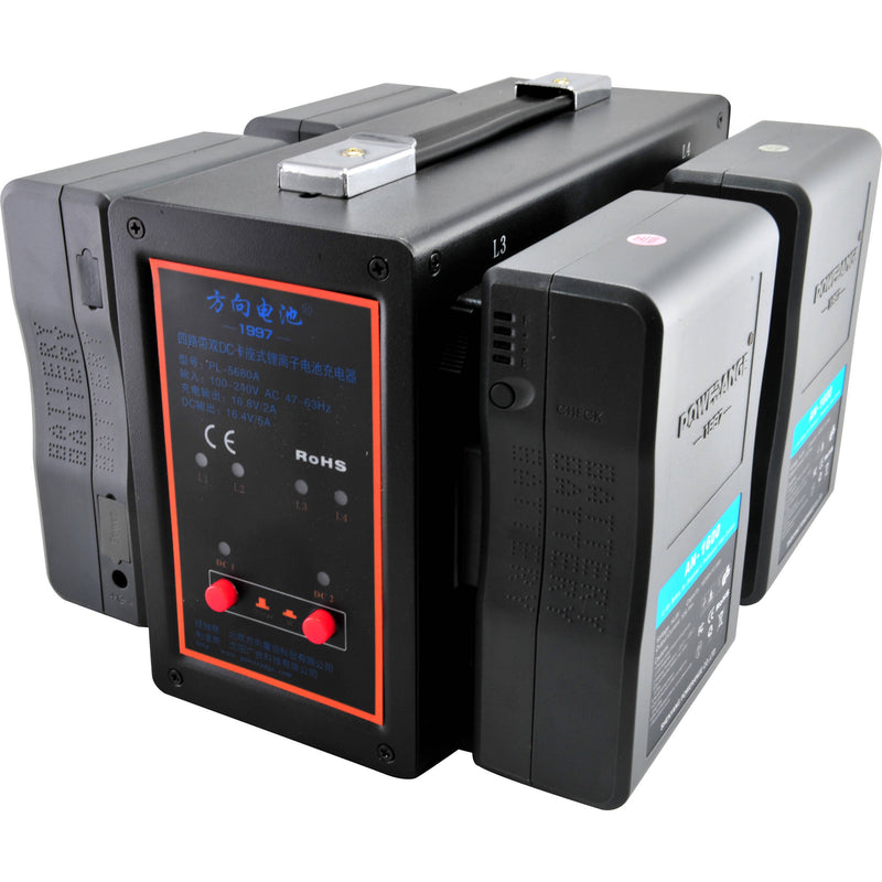 POWERANGE PR-PL-5680A Compact Portable Quad Charger with Simultaneous 16.8 VDC Output for Gold Mount and POWERANGE AN Batteries