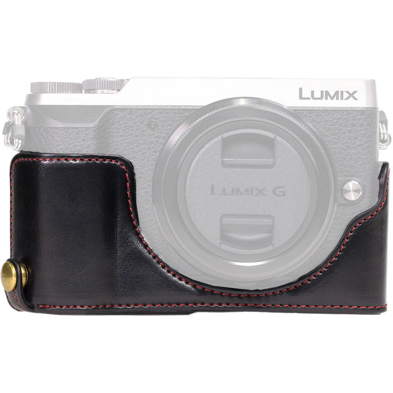 MegaGear Ever Ready Leather Half-Bottom Camera Case for Panasonic LUMIX GX85 (Black)