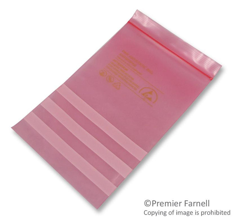 VERMASON 203015 Pink Write-on Anti-Static Resealable ESD-Safe Bag, 200x150mm, x100