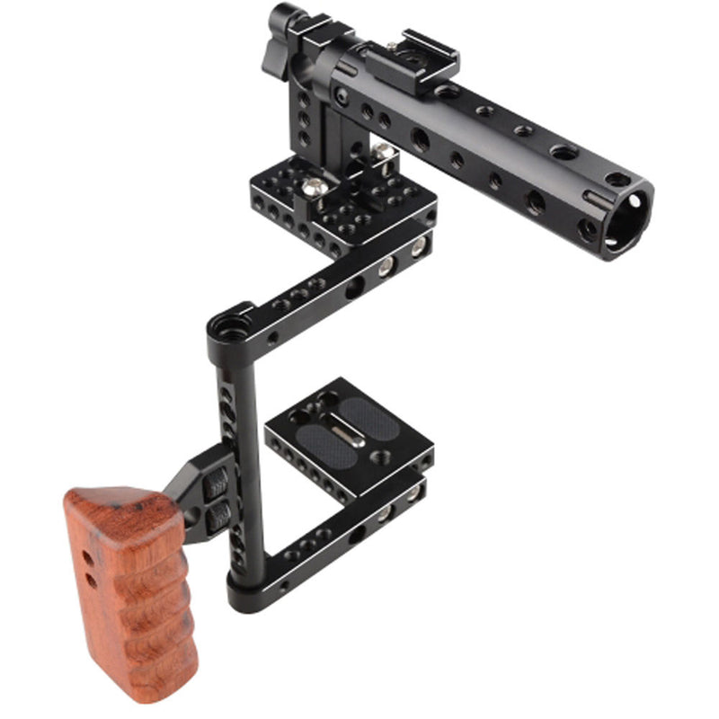 CAMVATE Camera Cage with Top handle and Wood Grip for Select DSLRs