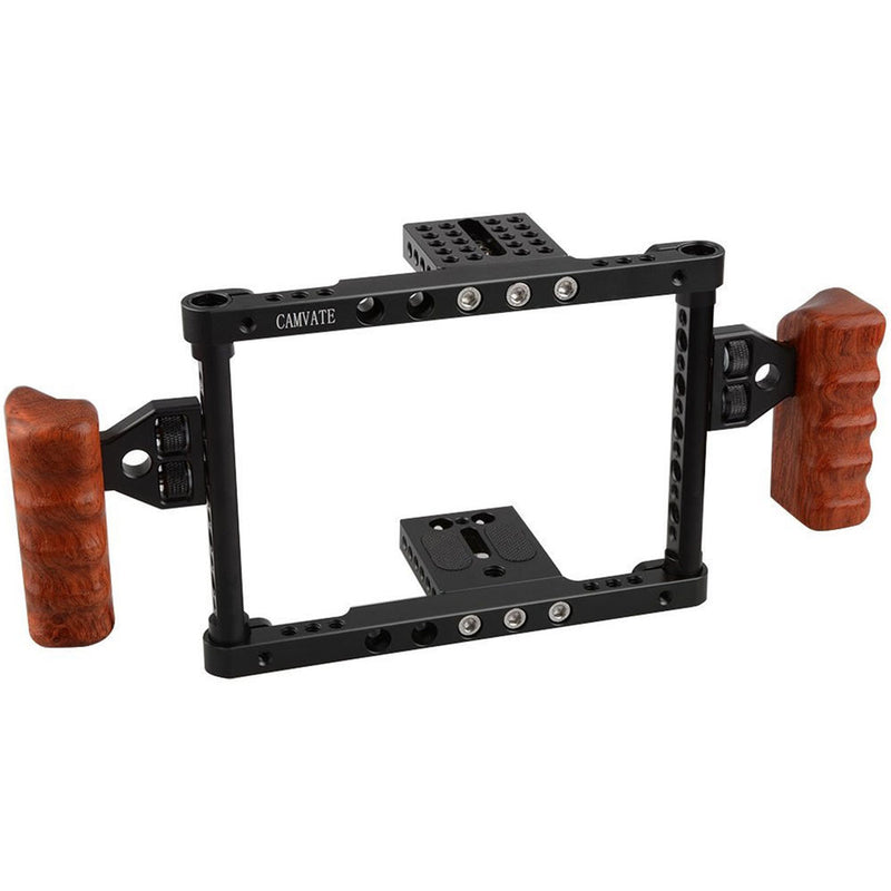 CAMVATE Camera Cage with Wood Grips for Select Canon/Nikon/Sony/Panasonic DSLRs