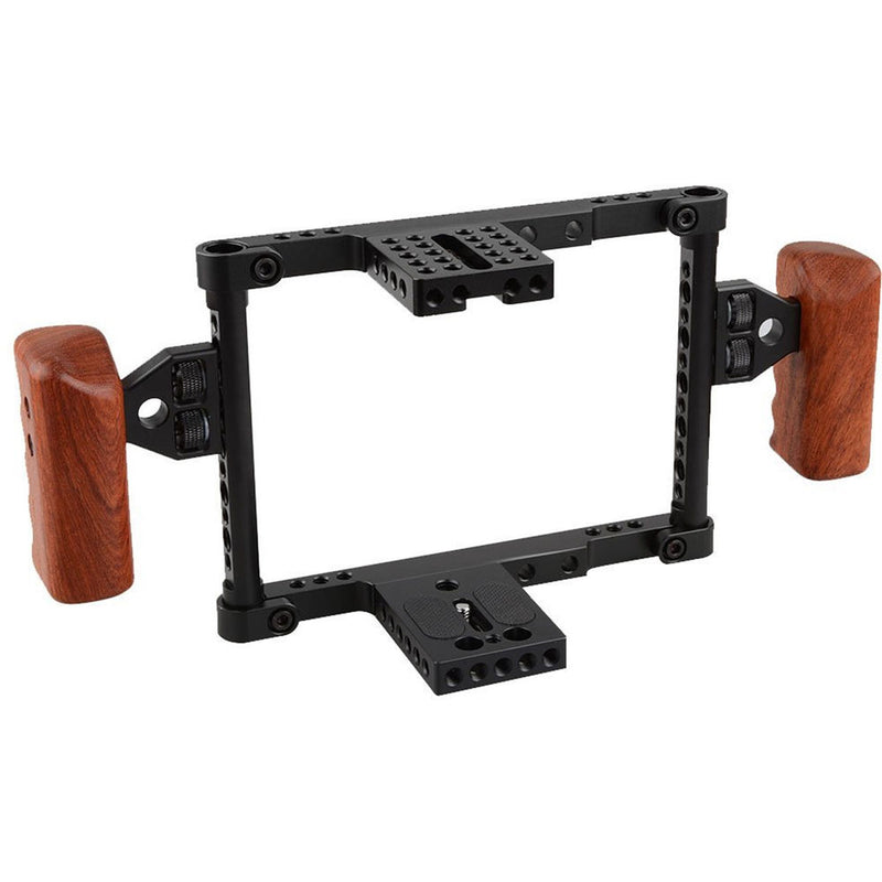 CAMVATE Camera Cage with Wood Grips for Select Canon/Nikon/Sony/Panasonic DSLRs