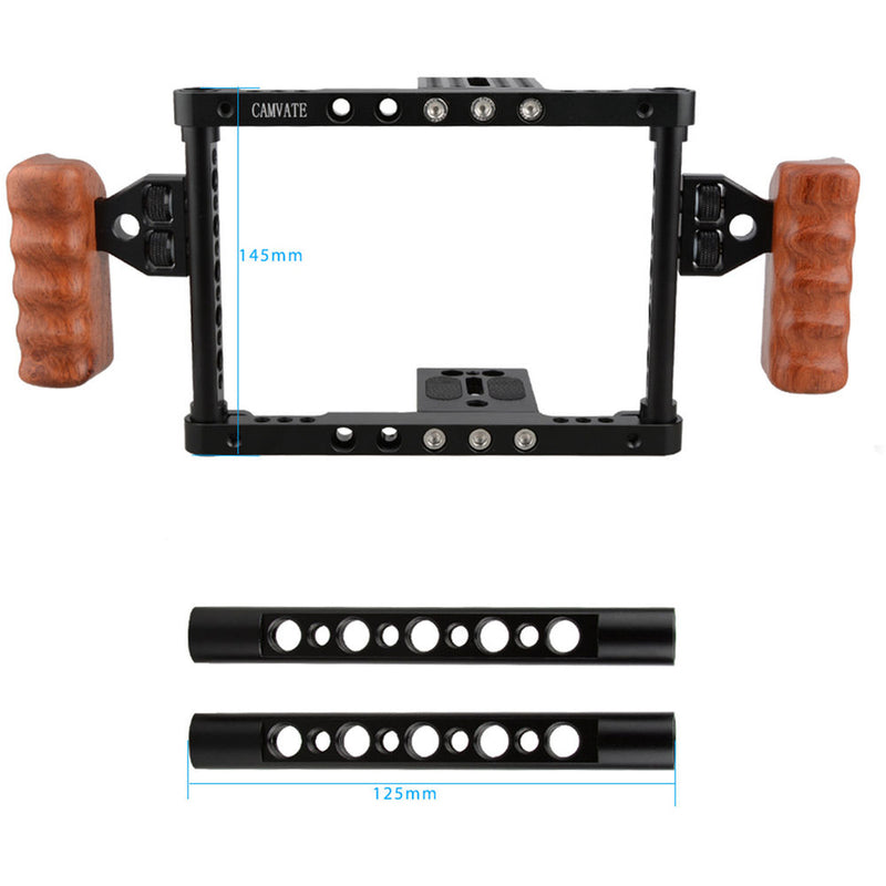 CAMVATE Camera Cage with Wood Grips for Select Canon/Nikon/Sony/Panasonic DSLRs