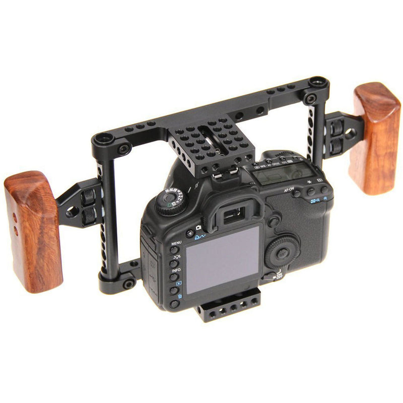 CAMVATE Camera Cage with Wood Grips for Select Canon/Nikon/Sony/Panasonic DSLRs