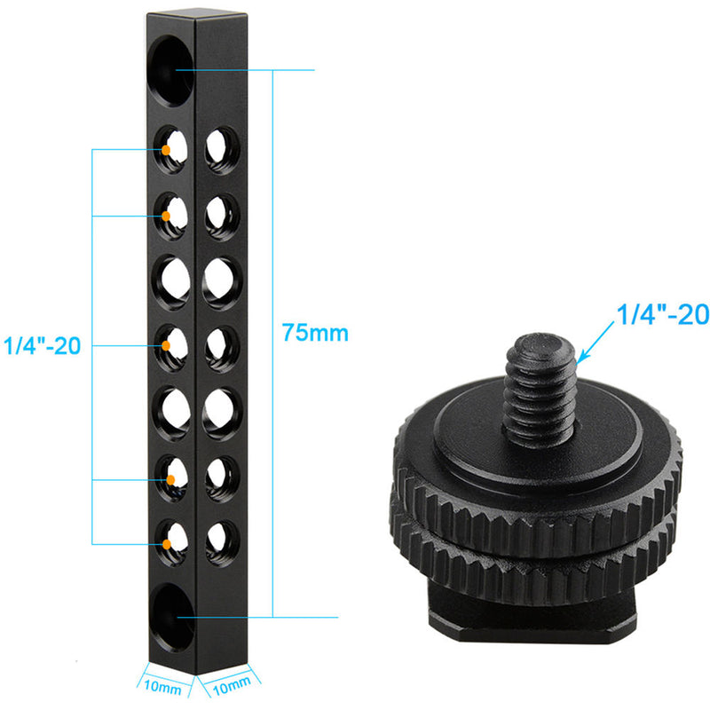 CAMVATE Cheese Bar with 1/4"-20 Thread Hole and Hot Shoe Adapter for Monitor (Aluminum, Black)