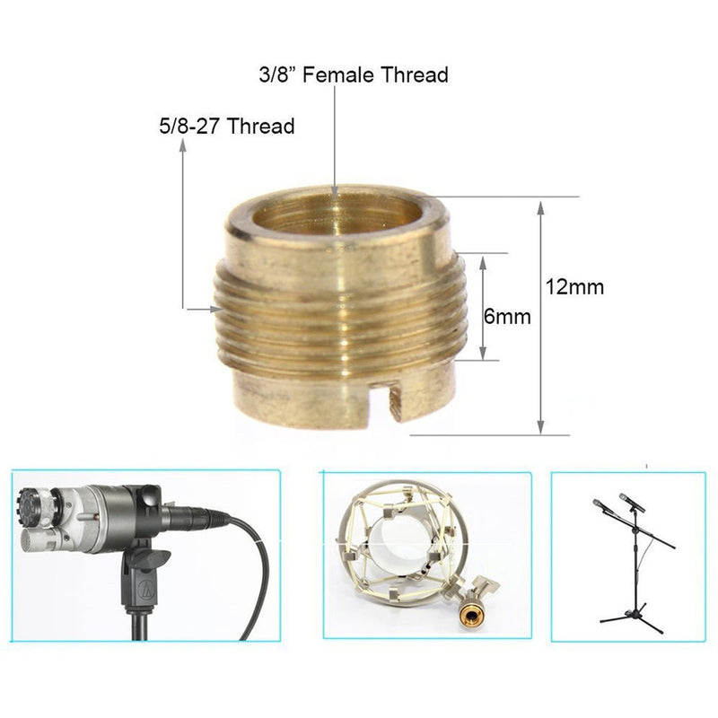 CAMVATE 3/8"-16 Female to 5/8"-27 Male Thread Adapter for Microphone Mounts & Stands (Gold Brass, 2-Pack)