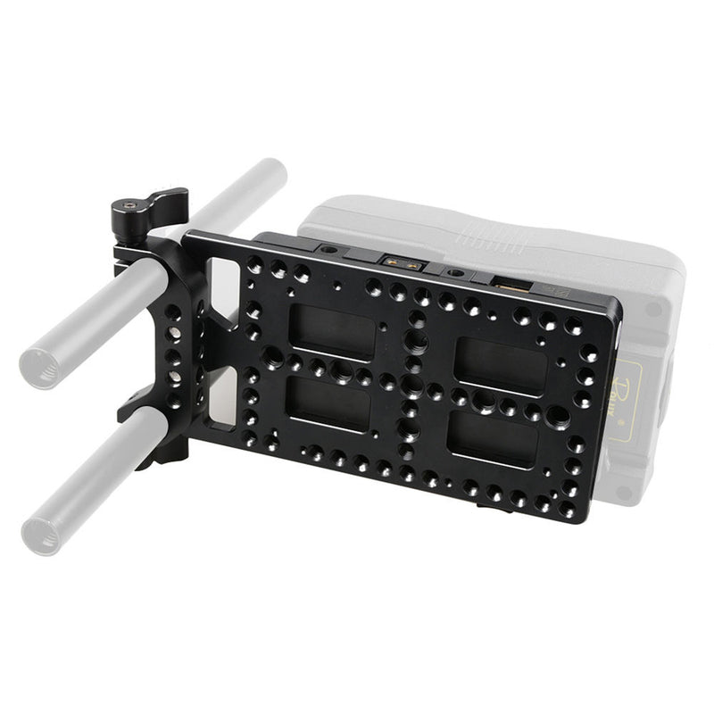 CAMVATE V-Lock Battery Plate with Power Supply Splitter (15mm Rod Clamp)