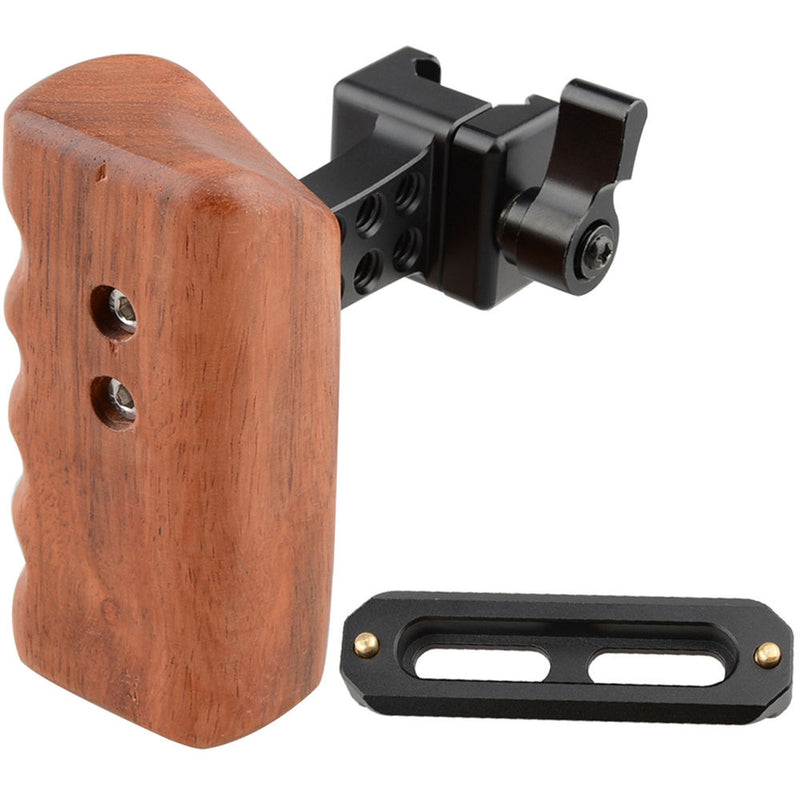 CAMVATE Quick-Release Left & Right Hand Wood Handle Grip with Swat Rail Clamp & Two 70mm Safety Rails for Select DV and DSLR Camera Cages (Rosewood)