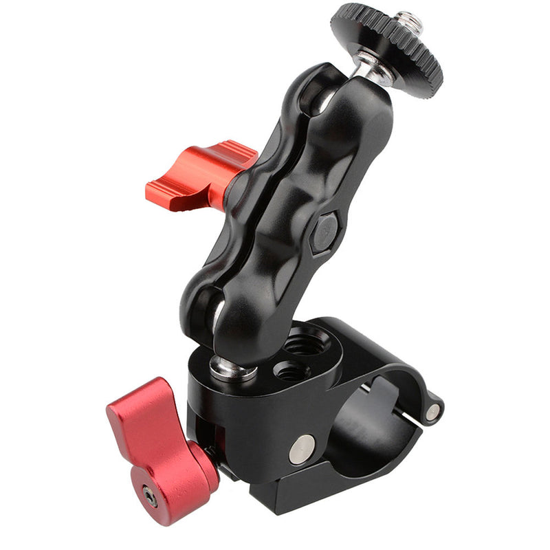 CAMVATE 1/4" 25mm Rod Clamp 360 Degree Swivel Monitor Mount Adapter with Two Red Adjustable Knobs