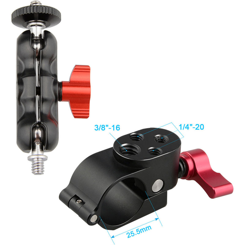 CAMVATE 1/4" 25mm Rod Clamp 360 Degree Swivel Monitor Mount Adapter with Two Red Adjustable Knobs