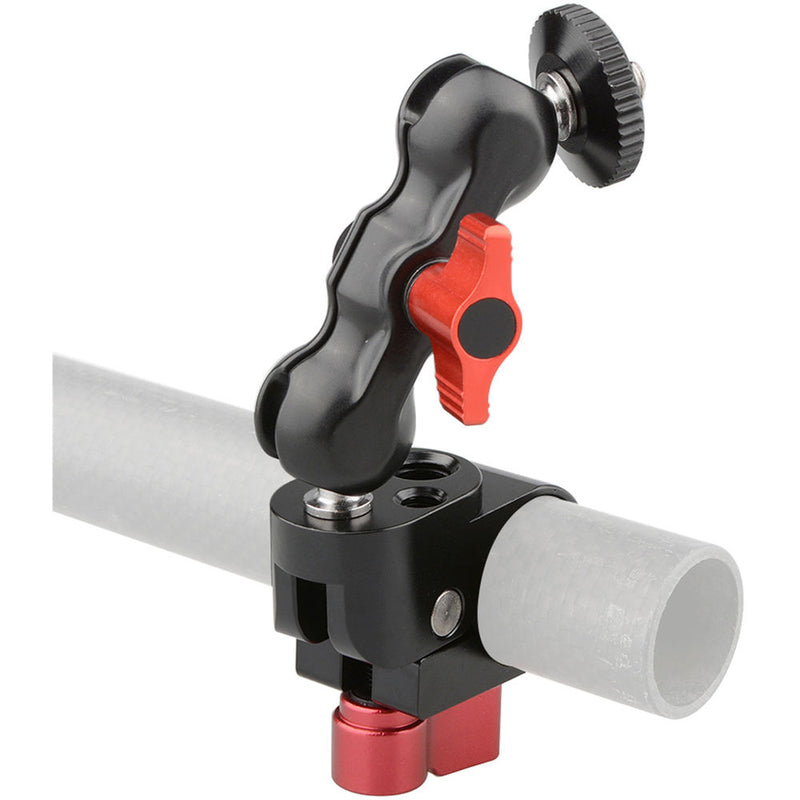 CAMVATE 1/4" 25mm Rod Clamp 360 Degree Swivel Monitor Mount Adapter with Two Red Adjustable Knobs