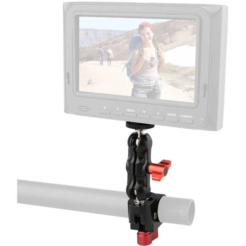 CAMVATE 1/4" 25mm Rod Clamp 360 Degree Swivel Monitor Mount Adapter with Two Red Adjustable Knobs