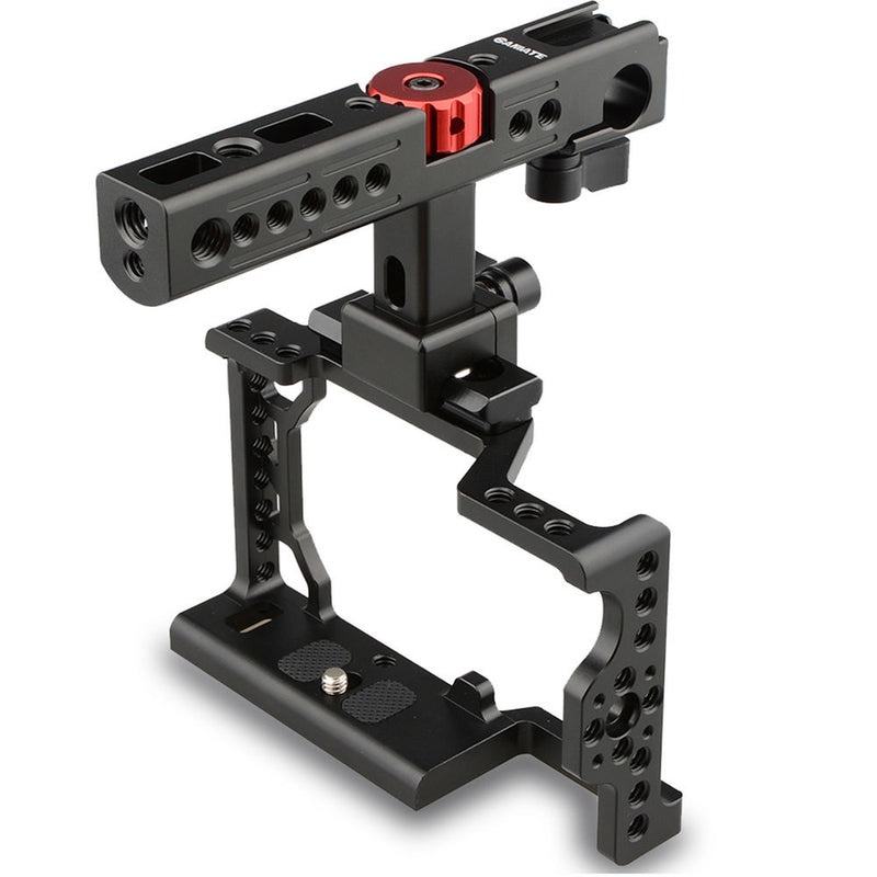 CAMVATE a6500 Handheld Camera Cage with QR Cheese Handle (Black, Red Knob)