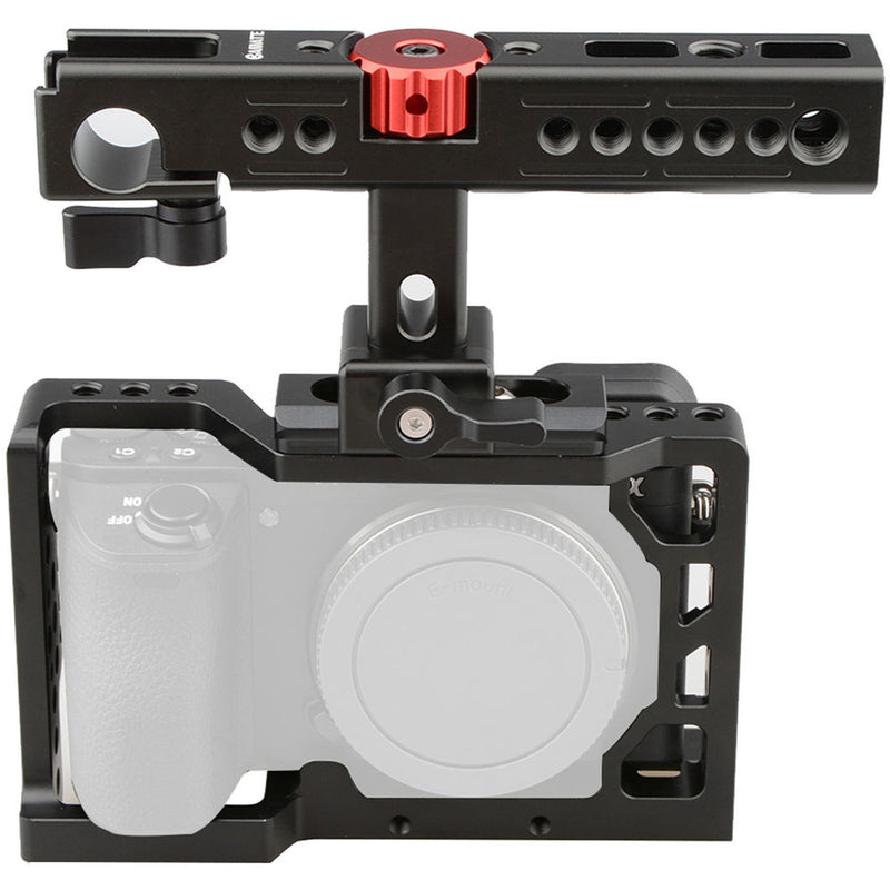 CAMVATE a6500 Handheld Camera Cage with QR Cheese Handle (Black, Red Knob)