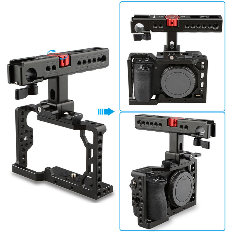 CAMVATE a6500 Handheld Camera Cage with QR Cheese Handle (Black, Red Knob)