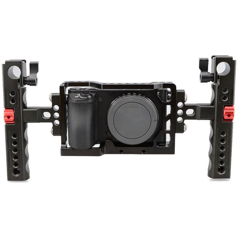 CAMVATE Handheld Camera Cage with Two Cheese Handles for Sony a6500 (Red Knob)