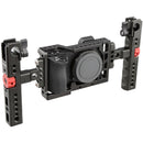 CAMVATE Handheld Camera Cage with Two Cheese Handles for Sony a6500 (Red Knob)