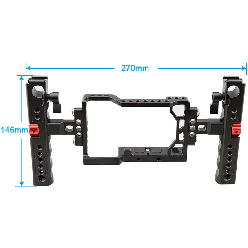 CAMVATE Handheld Camera Cage with Two Cheese Handles for Sony a6500 (Red Knob)