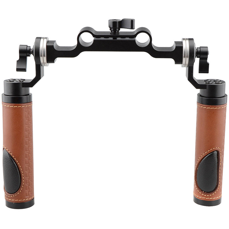 CAMVATE ARRI-Style Leather Rosette Handle Grip & 15mm Rod Clamp Railblock for DSLR Shoulder Rig (2 Handles)